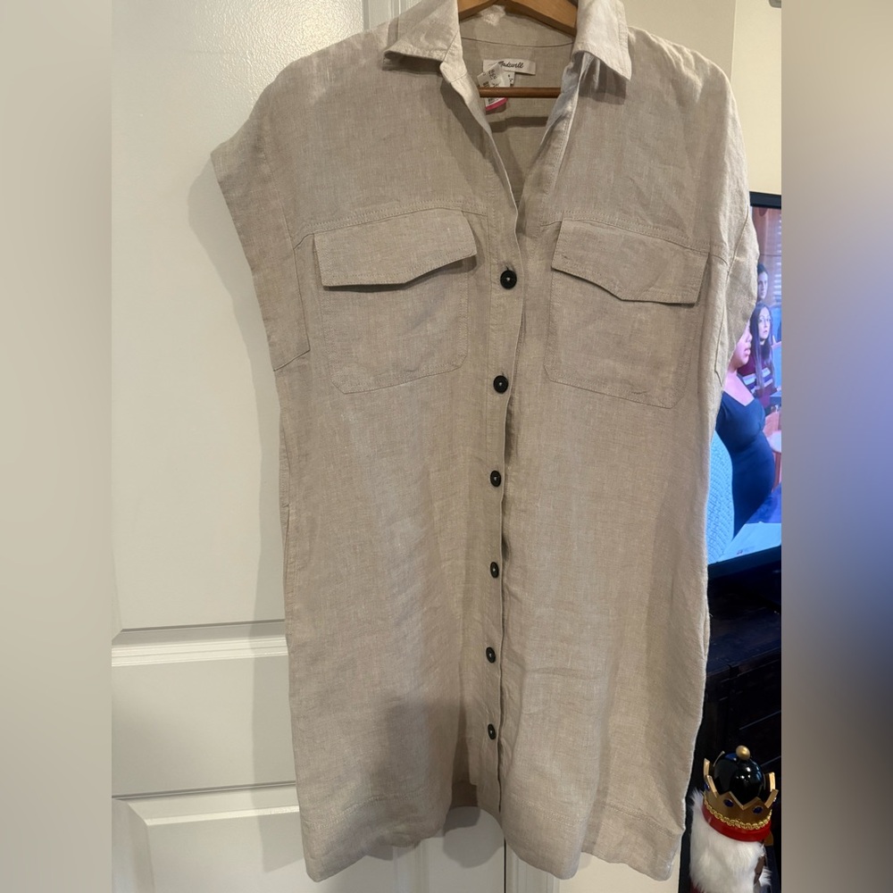 Madewell Beige Button-Up Midi Dress